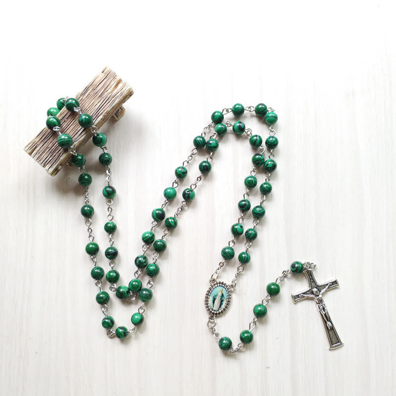Olivenorma Malachite 6cm Bead Rosary Cross Pendant Necklace - image 1