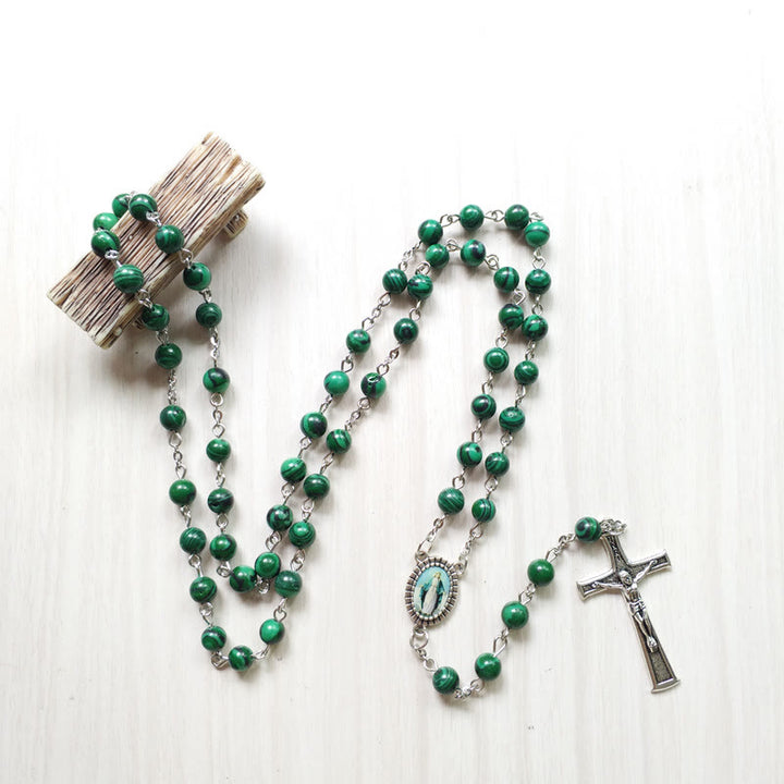 Olivenorma Malachite 6cm Bead Rosary Cross Pendant Necklace - image 1