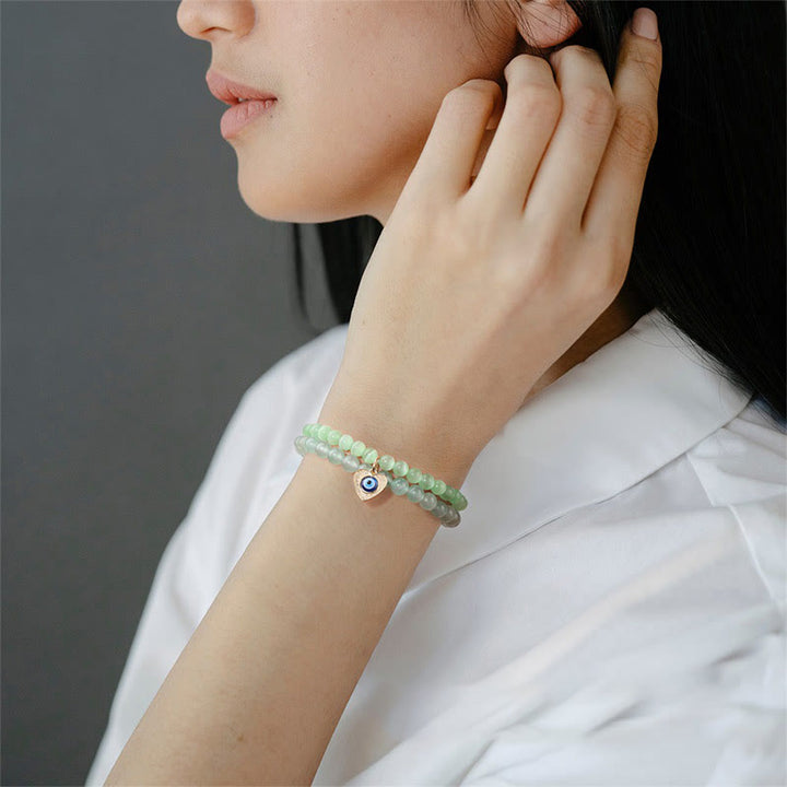Olivenorma Cat's Eye Stone Evil Eye Pendant Double Layer Bracelet - image 4