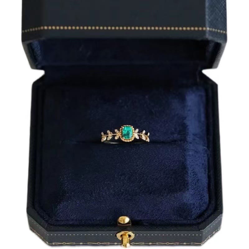 Olivenorma Vintage Emerald Leaf With Zircon Ring  - image 3