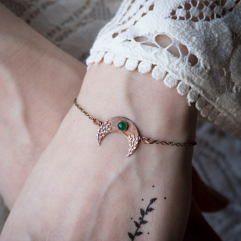 Olivenorma Crescent Emerald Engraved Bracelet in Antique Bronze - image 1