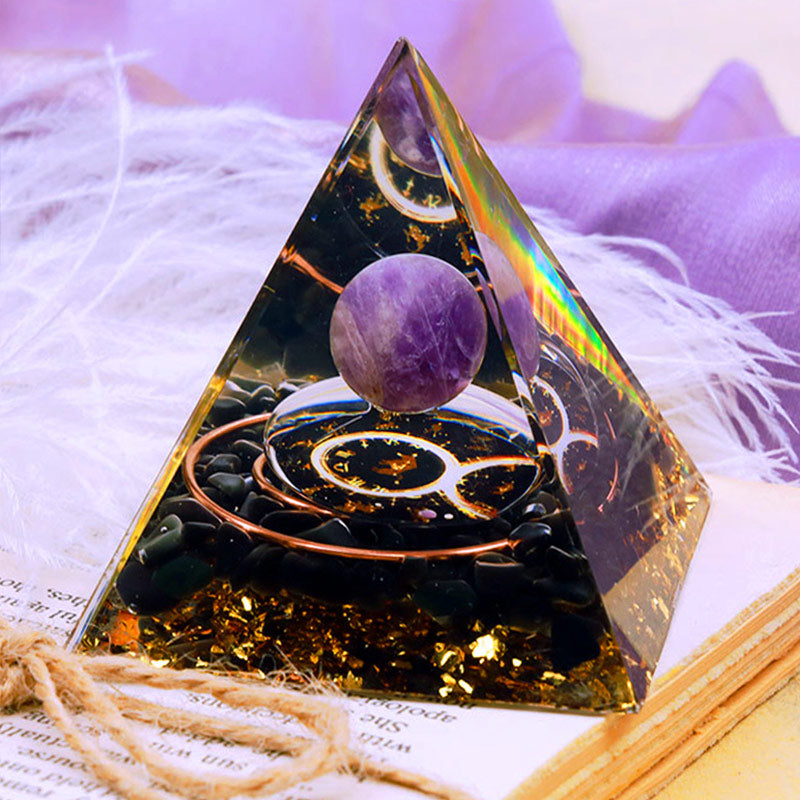 Olivenorma Amethyst Sphere With Obsidian Zodiac Taurus Orgone Pyramid - 10*10cm - YES PLEASE $8 - image 0