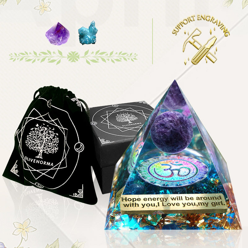 Olivenorma Blue Quartz With Amethyst Ball OM Orgone Pyramid - image 2