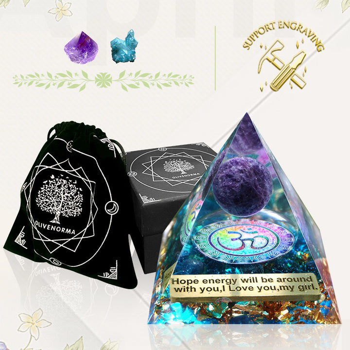 Olivenorma Blue Quartz With Amethyst Ball OM Orgone Pyramid - image 2