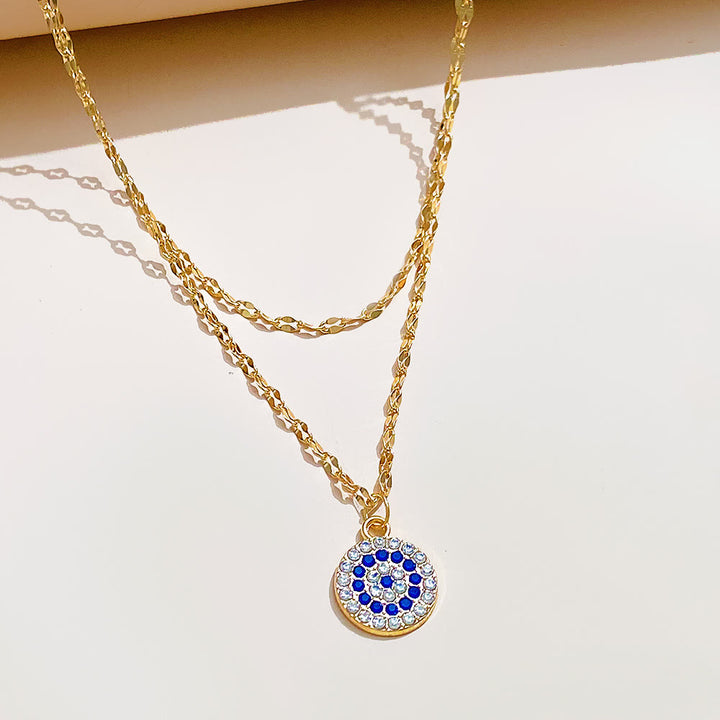 Olivenorma White Zircon Evil Eye Double Alloy Necklace - Evil Eye&Golden - image 2