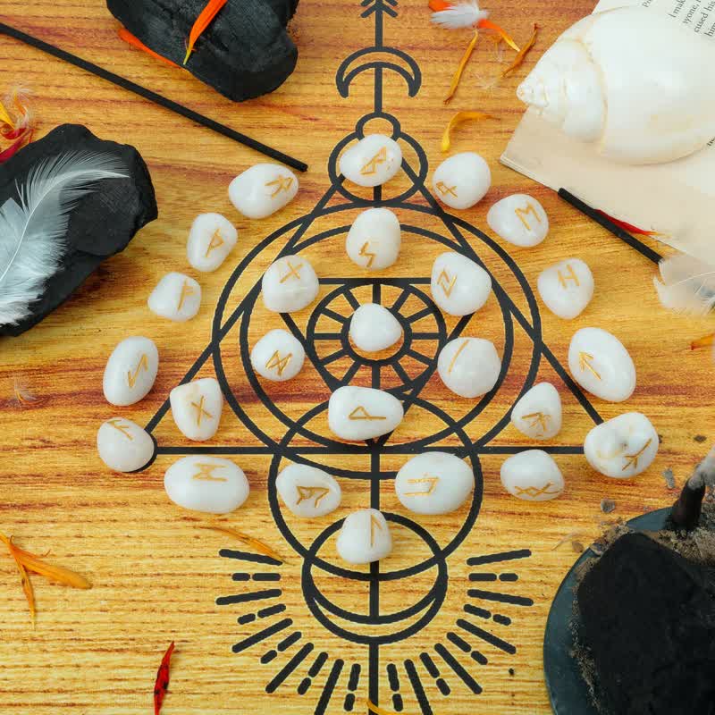 Olivenorma Rune Alphabet Carved Graphic Stone Balance Gemstone Decoration - image 14