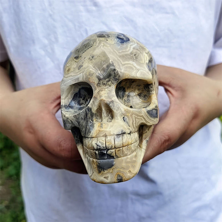 Olivenorma 10cm Natural Crazy Agate Gemstone Decoration Crystal Skull - image 1