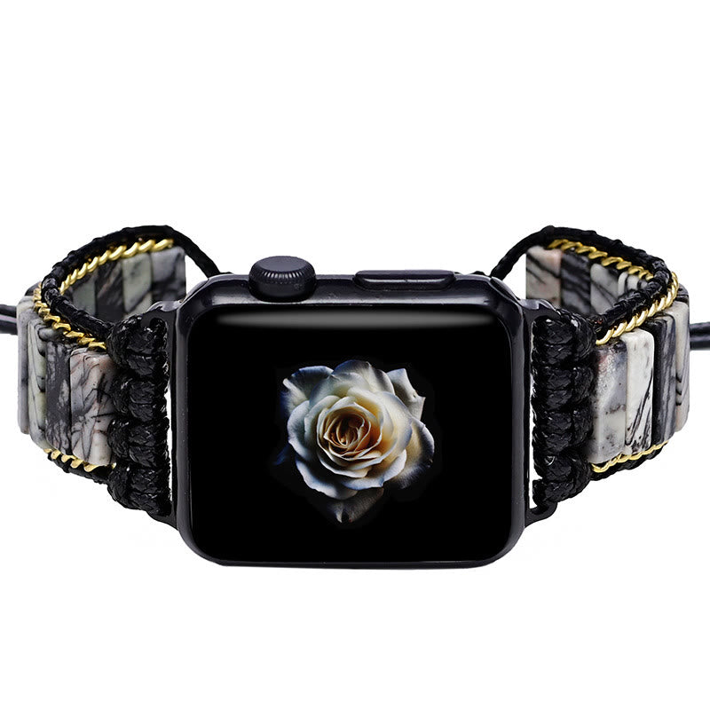 Olivenorma Black Jasper Beaded Apple Watch Strap Wrap Bracelet - image 4