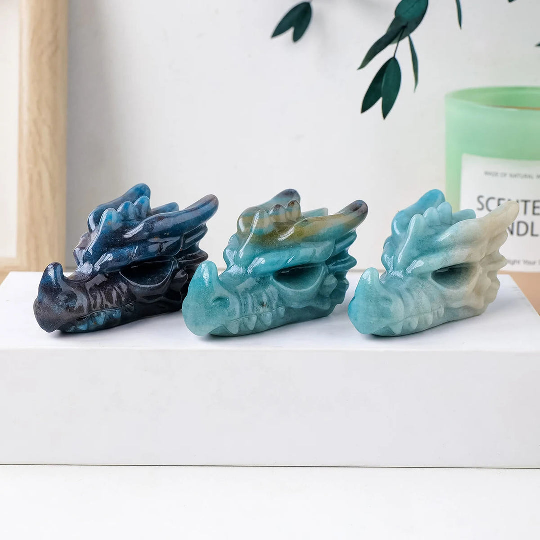Olivenorma Blue Apatite Carved Dragon Head Skull Gemstone Decoration - image 2