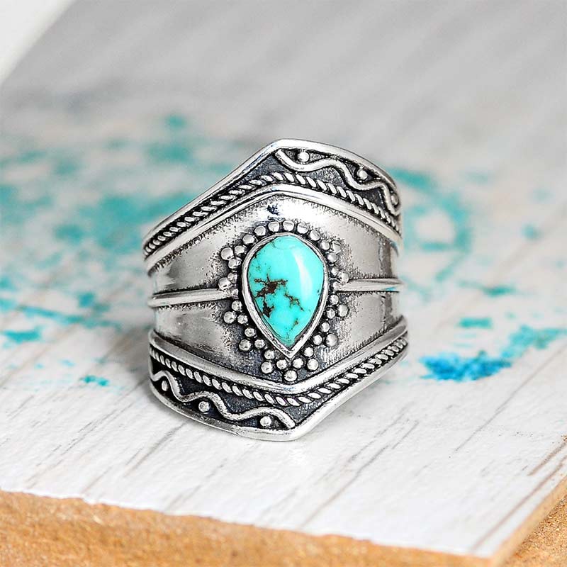 Olivenorma Boho Style Water Drop Turquoise Reki Ring - image 4