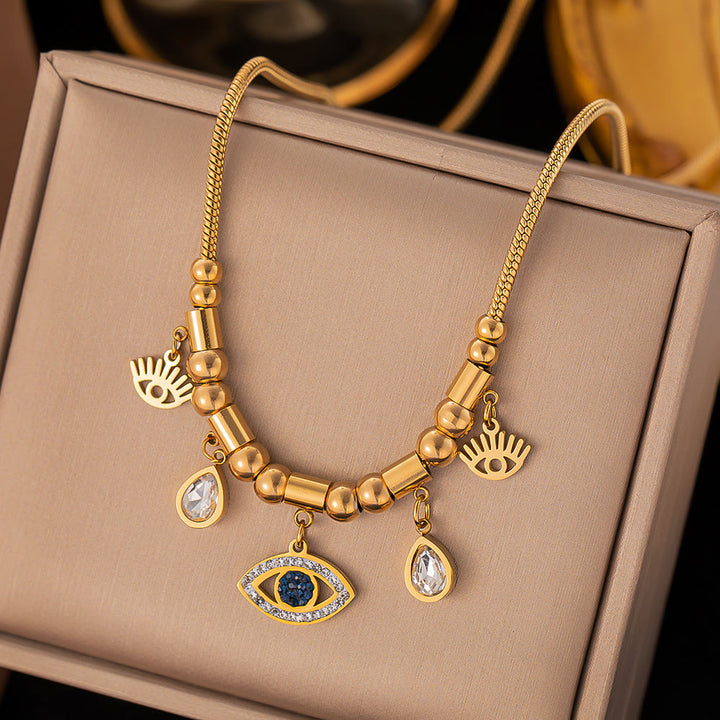 Olivenorma Gilded Turquoise Evil Eye Fantasy Wrap Bracelet Necklace - White Zircon&Blue Evil Eye - image 1