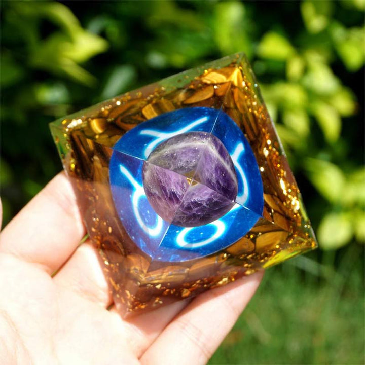 Olivenorma Amethyst with Tiger Eye Taurus Zodiac Orgone Pyramid - image 2