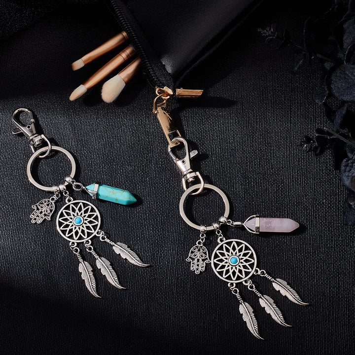 Olivenorma Natural Gemstone Dreamcatcher Pendants Hamsa Keychain - image 15