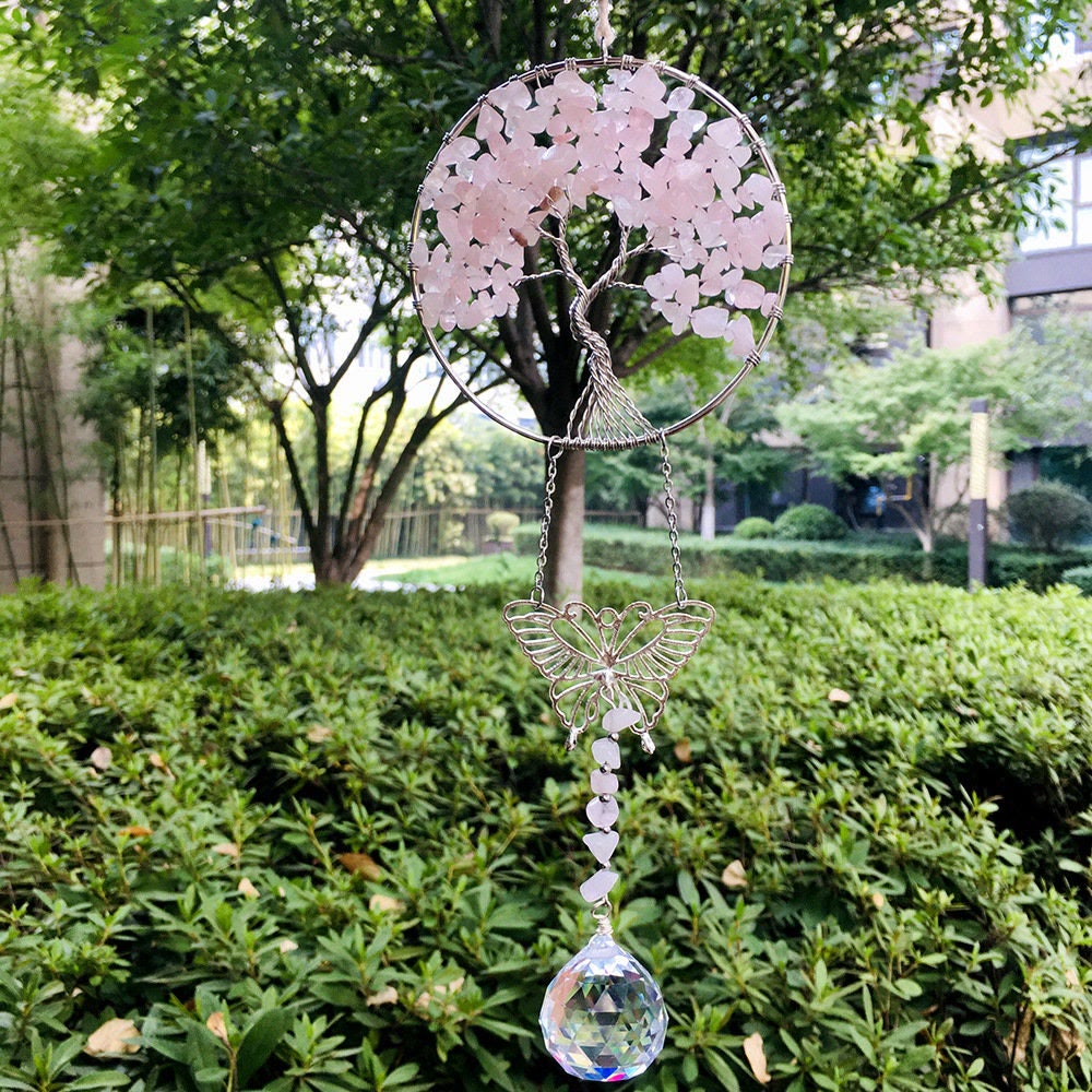 Olivenorma Tree of Life Butterfly Pendant Decor Ornament - Rose Quartz - image 9