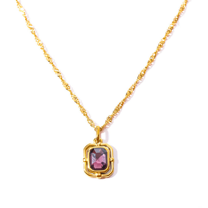 Olivenorma Water Wave Chain Square Zircon Titanium Steel Necklace - Garnet - image 11