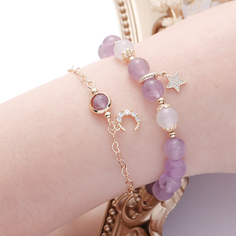 Olivenorma Amethyst White Agate Beaded Star Moon Bracelet - image 1