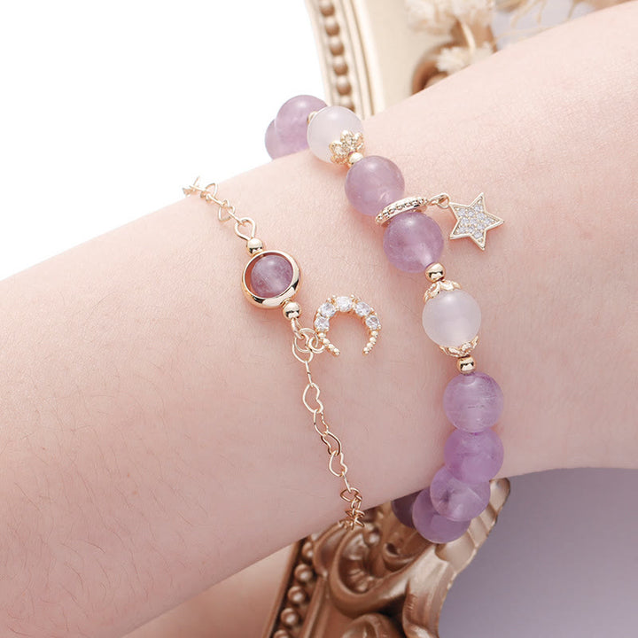 Olivenorma Amethyst White Agate Beaded Star Moon Bracelet - image 1