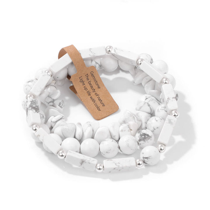 Olivenorma Natural Stone Irregular Three Layer Bracelet Set - White Turquoise - image 28