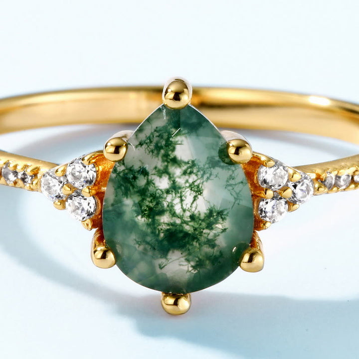 Olivenorma Moss Agate White Zircon Six Claw Ring - image 4
