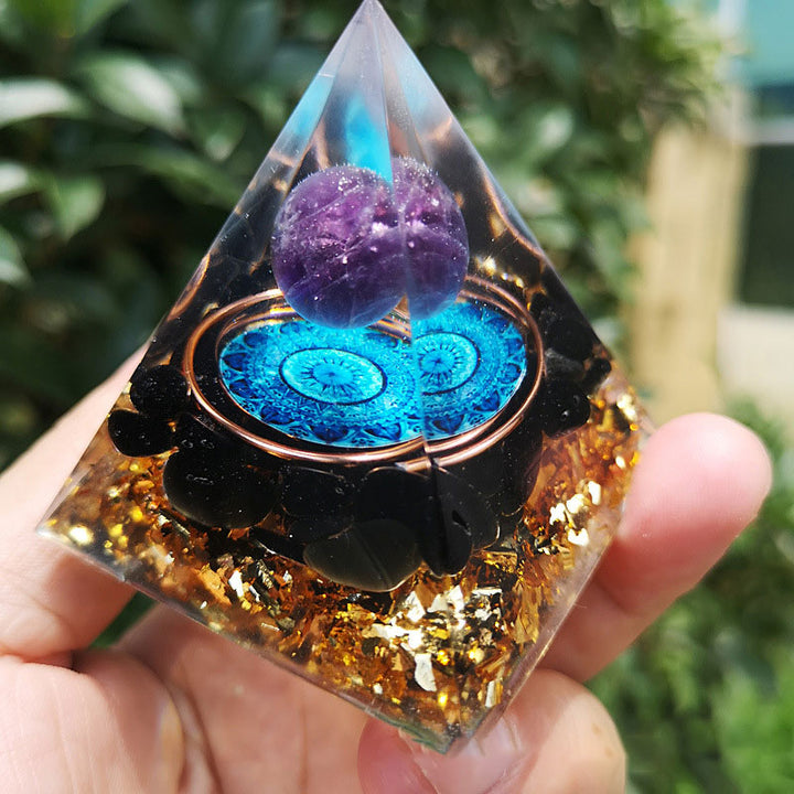 Olivenorma Amethyst with Black Tourmaline Orgone Pyramid - image 4