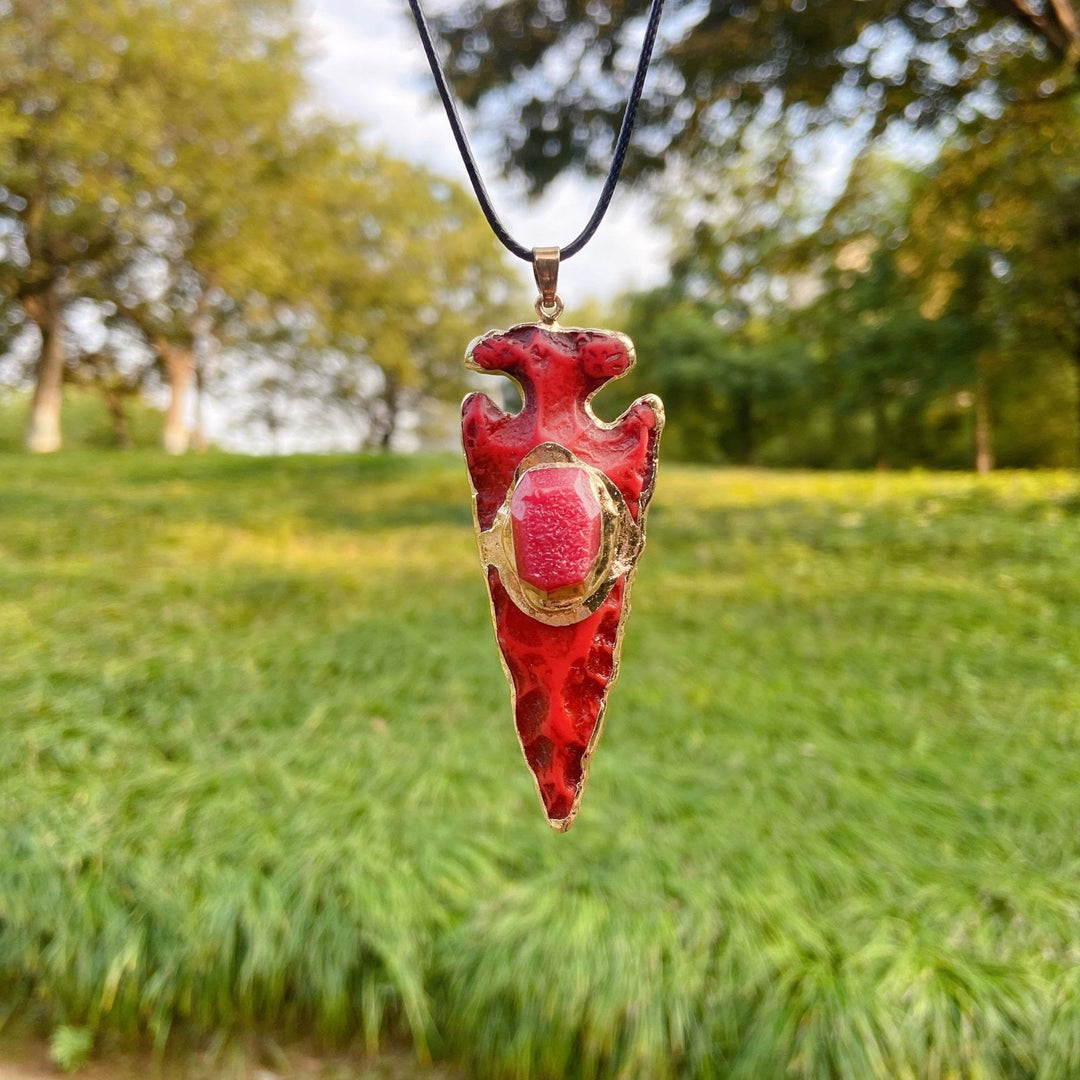 Olivenorma Natural Crystal Anchor Arrow Shield Necklace - Red Coral - image 10