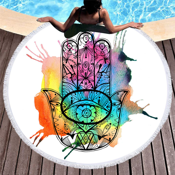 Olivenorma Hamsa Print Round Beach Towel Tapestry - Hamsa & Evil Eye#3 - 39.37"*27.55"(150*150cm) - image 3