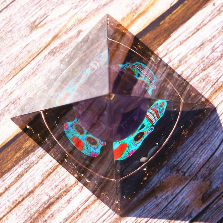 Olivenorma Amethyst&Obsidian Skull Symbol Orgone Pyramid - image 6
