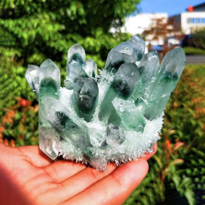 Olivenorma Beautiful Healing Green Phantom Quartz Gemstone Decoration - 500-600g - image 3