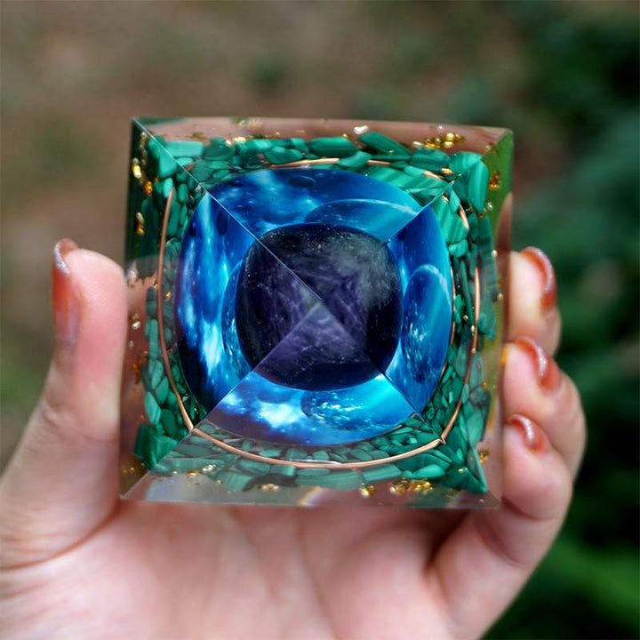 Olivenorma Amethyst With Malachite Orgone Pyramid - image 2