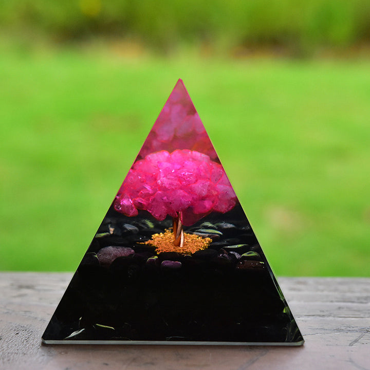 Olivenorma Obsidian with Pink Crystal Healing Orgone Pyramid - image 4