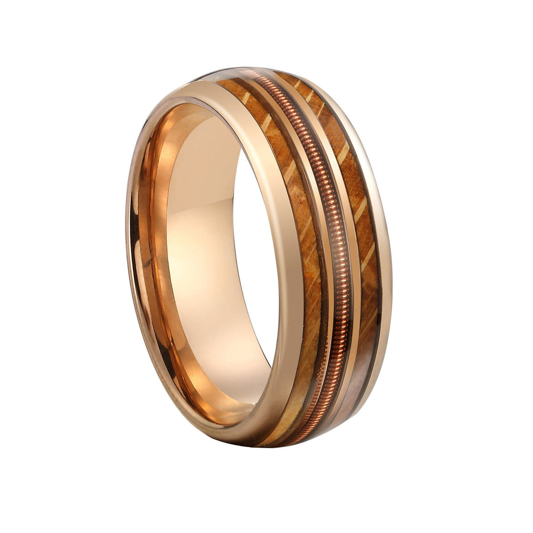 Olivenorma Gold Tungsten Carbide Guitar String Whiskey Barrel Wood Ring - 13 - image 0