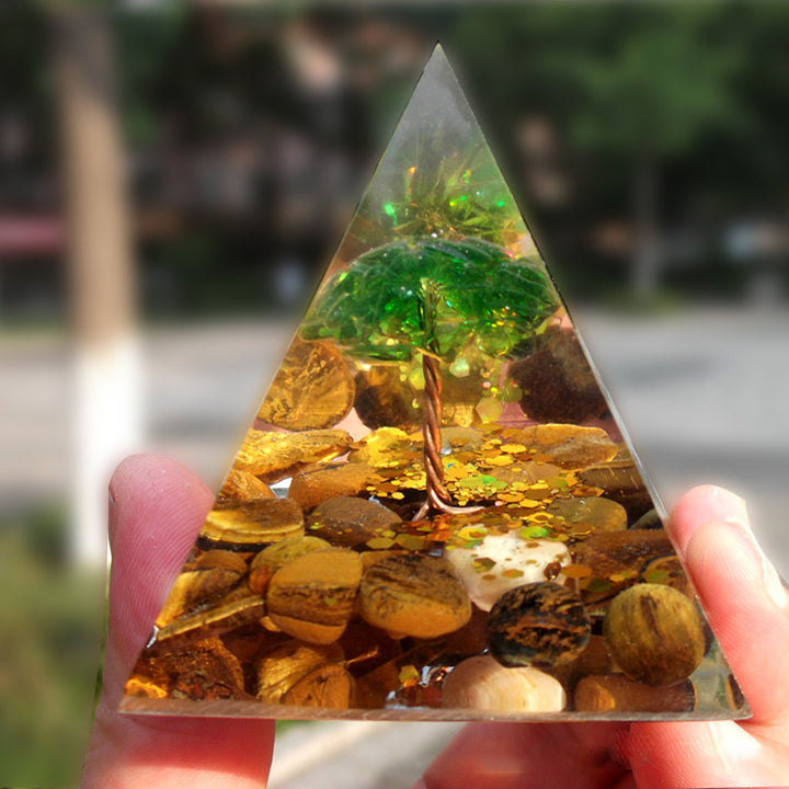Olivenorma Tiger Eye with Peridot Tree Of Life Healing Orgone Pyramid - 10*10cm - YES PLEASE $8 - image 0