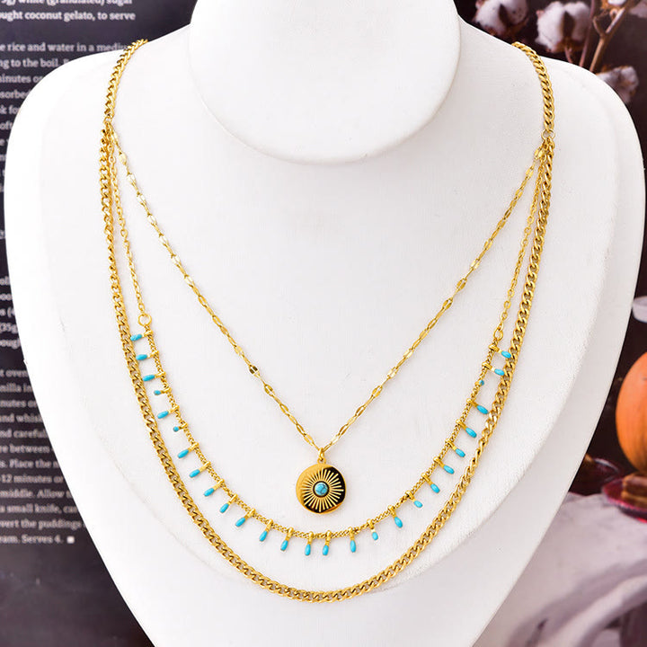 Olivenorma Natural Turquoise Pendant Triple 18K Necklace Set - image 3