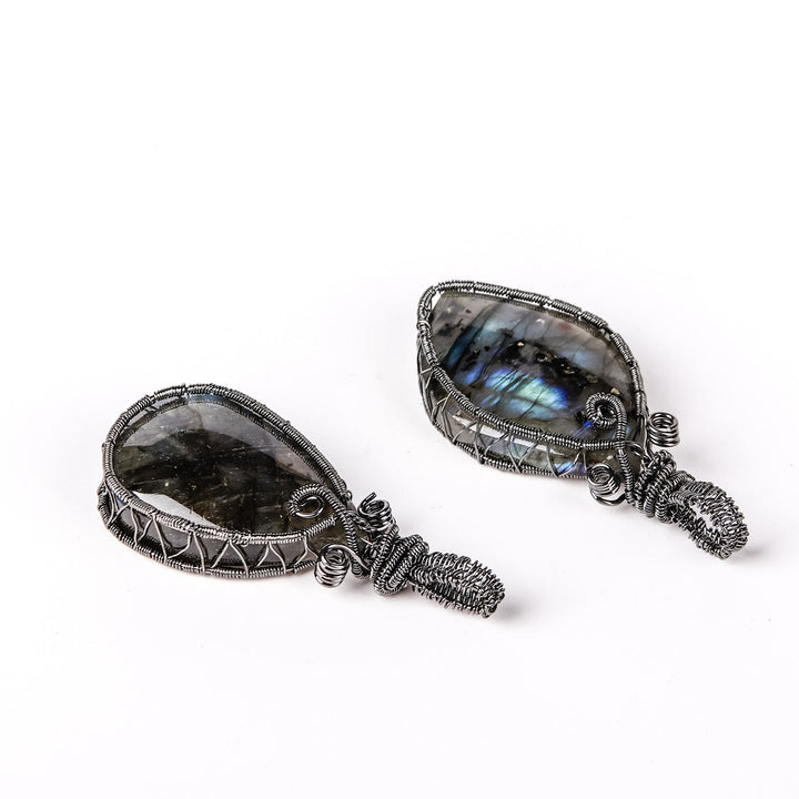 Olivenorma Natural Labradorite Amorphous Bound Wire Pendant Necklace - image 1