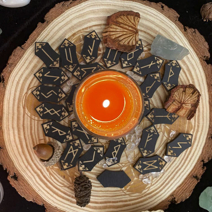 Olivenorma Woodcut Rune Set Healing Alchemy Meditation Decor - 24 Piece Set Runes - image 0