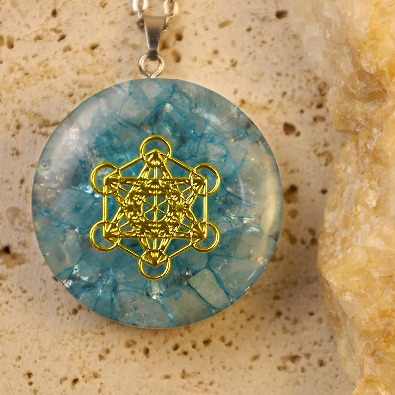 Aquamarine Metatron's Cube Energy Necklace - image 1
