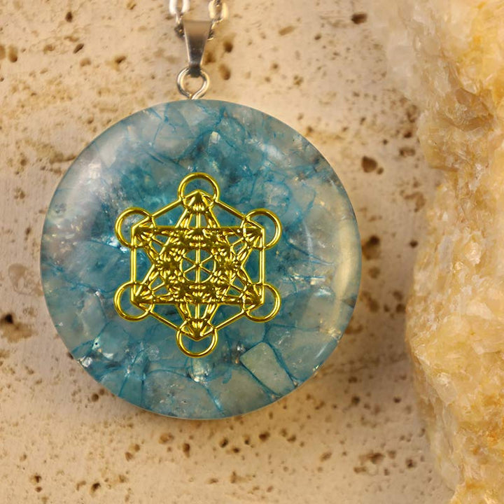 Aquamarine Metatron's Cube Energy Necklace - image 1