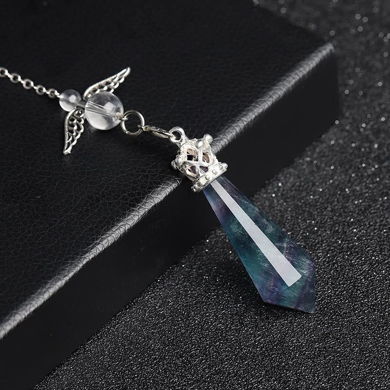 Olivenorma Labradorite Crystal Angel Wings Pendulum - Rainbow Fluorite - image 31
