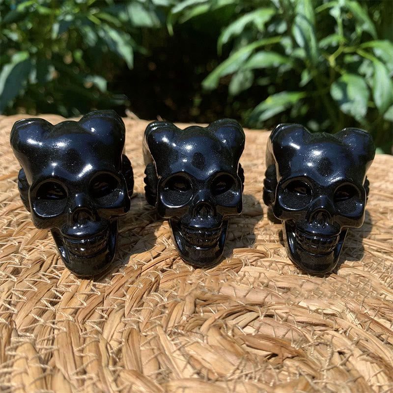 Olivenorma 40mm Obsidian Gemstone Decoration Horned Crystal Skull - image 2