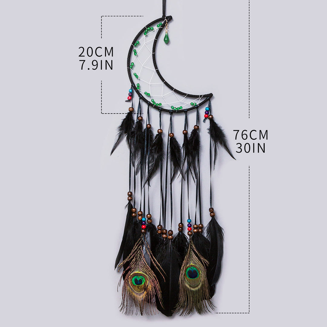 Olivenorma Natural Green Aventurine Peacock Feather Dream Catcher - Moon - image 2