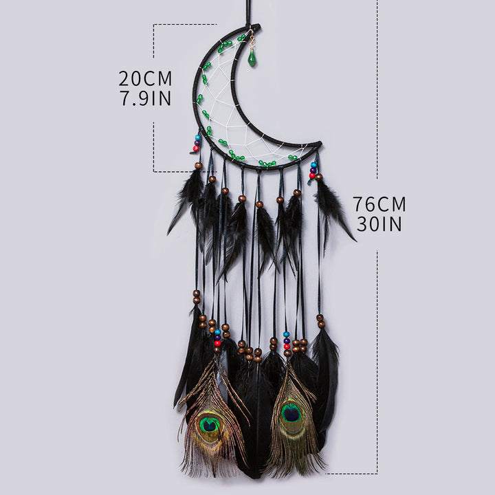 Olivenorma Natural Green Aventurine Peacock Feather Dream Catcher - Moon - image 2