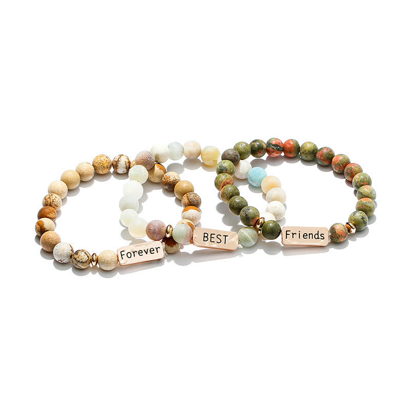 Olivenorma Natural Gemstone Best Friend Forever 3 Piece Engraving Bracelet Set - image 12