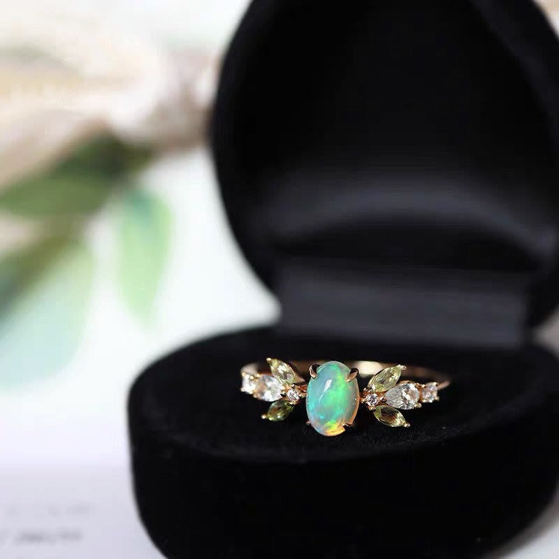 Olivenorma Delicate Opal Leaf Zircon Gold Ring  - Opal - image 0