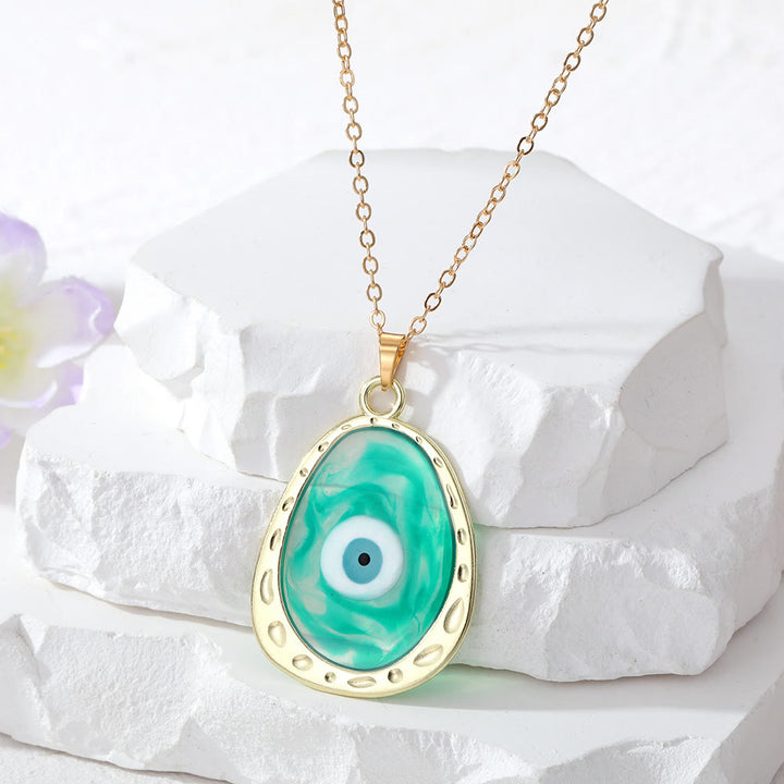 Olivenorma Multicolor Epoxy Evil Eye Necklace - Green Evil Eye - image 3