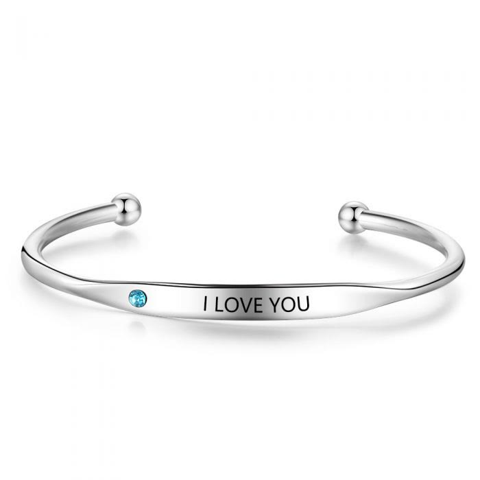 Olivenorma Custom Personalised Bangle Engraving Birthstone Bracelet - Silver - 1 Birthstone - image 0