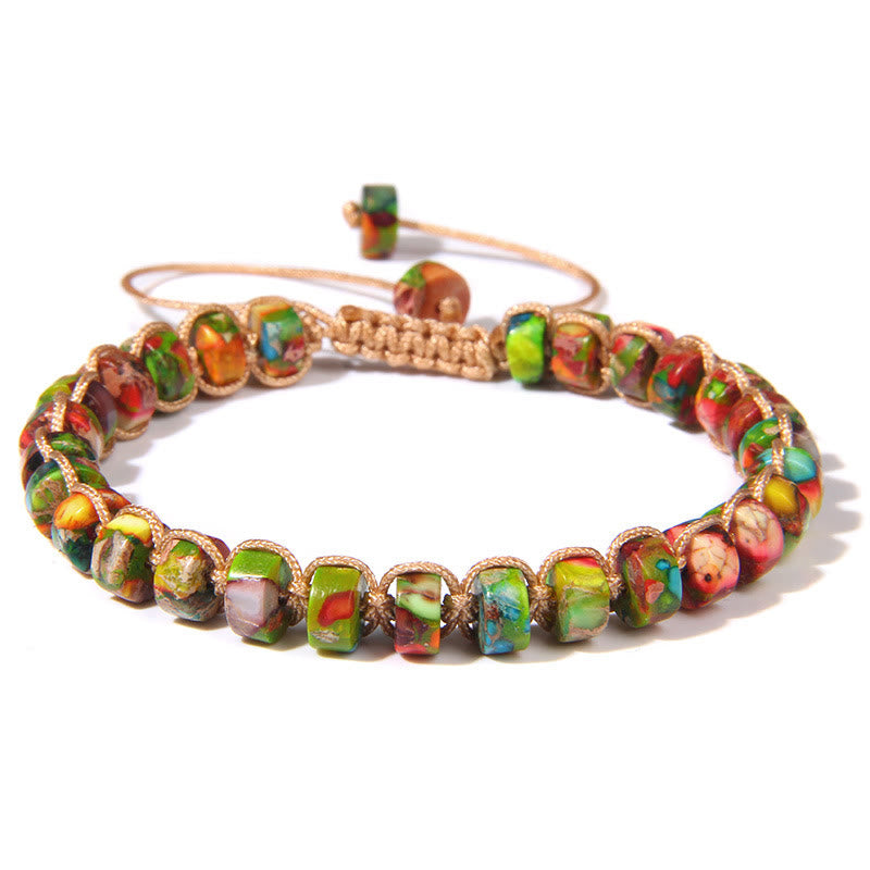Olivenorma Natural Stone Wheel Bead Woven Bracelet - Color Emperor Stone&Beige Braided Rope - image 20