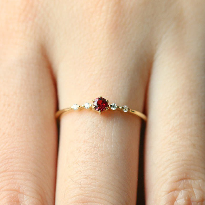 Olivenorma 18K Gold Garnet Minimalist Tiny Ring - 9 - image 0