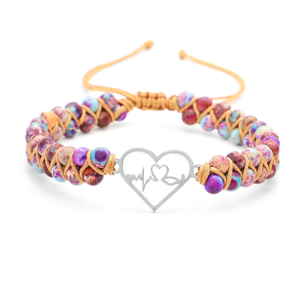 Olivenorma Bohemia Handwoven Purple Emperor Stone Hollow Heart Bracelet - Purple Emperor Stone & Yellow Line - image 5