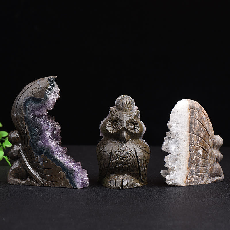 Olivenorma Natural Amethyst Cluster Butterfly Owl Carved Ornament Ornament - image 0