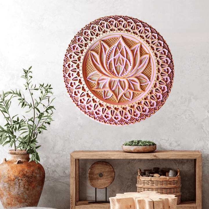 Olivenorma Pink Lotus Mandala 3D Engraving Wall Decor - 80cm*80cm&Pink Purple - image 0
